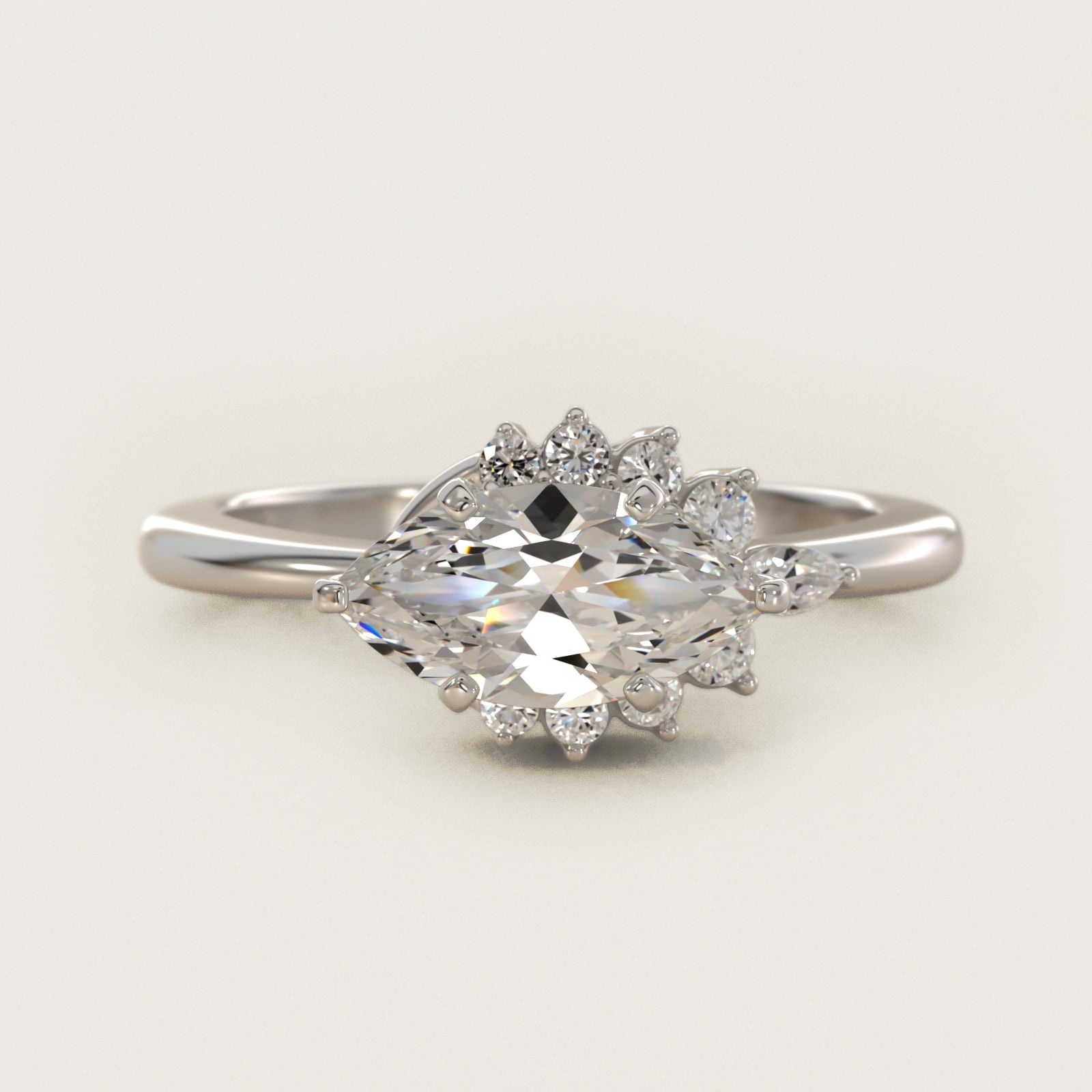 Marquise Accent Diamond Halo Engagement Ring In Platinum By James Allen - Marquise Center