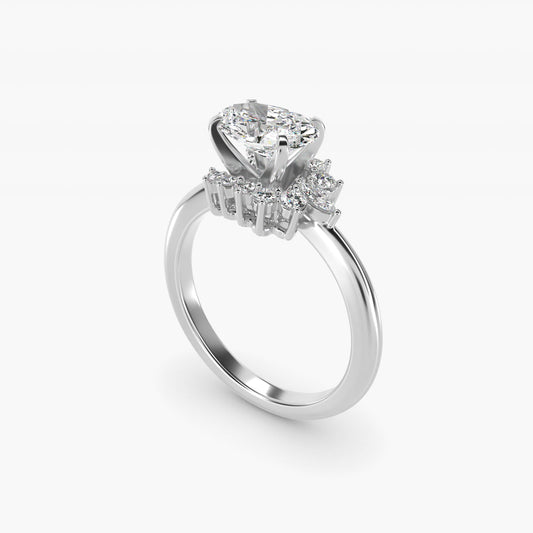 Marquise Accent Diamond Halo Engagement Ring In 14K White Gold By James Allen - Oval Center