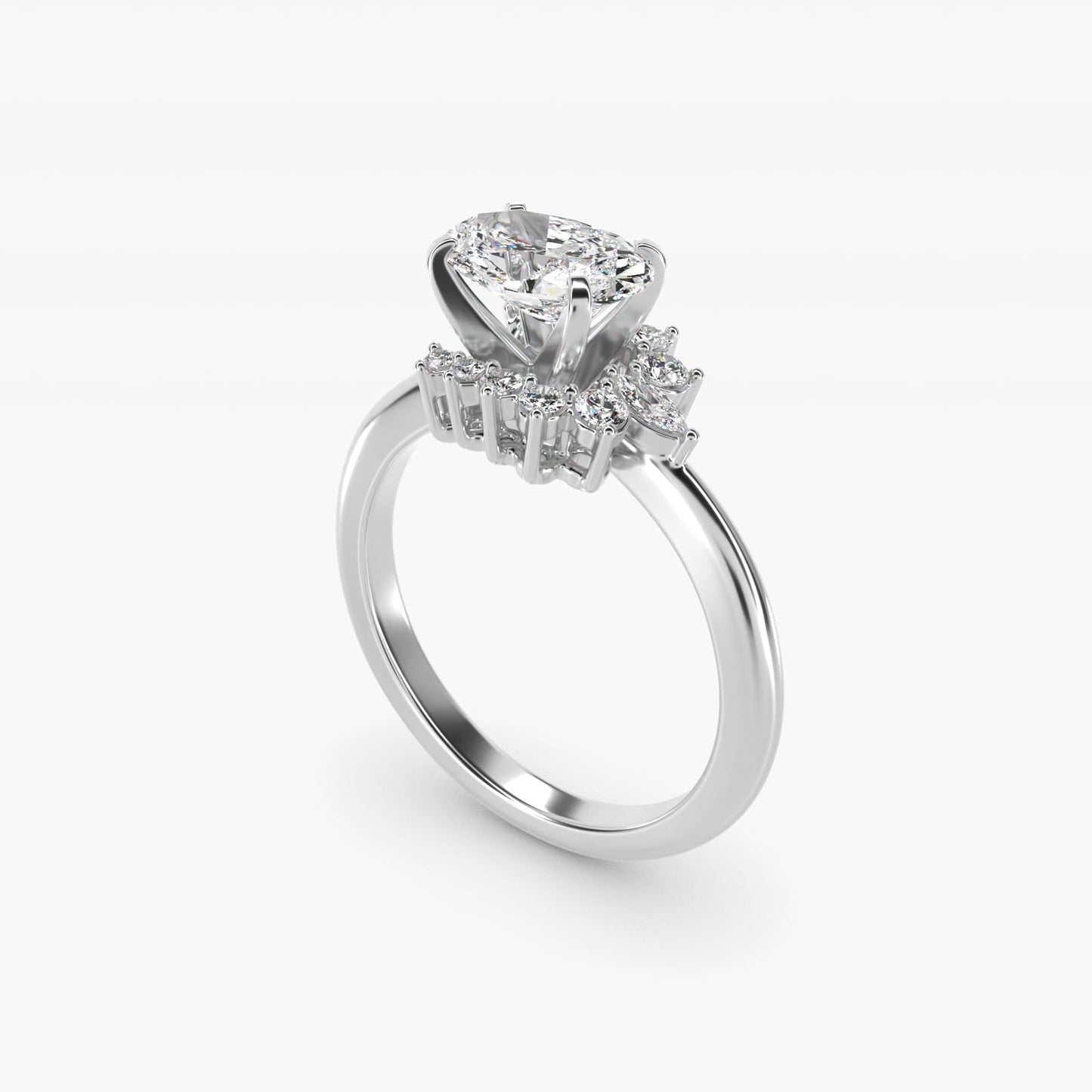 Marquise Accent Diamond Halo Engagement Ring In 18k White Gold By James Allen - Oval Center