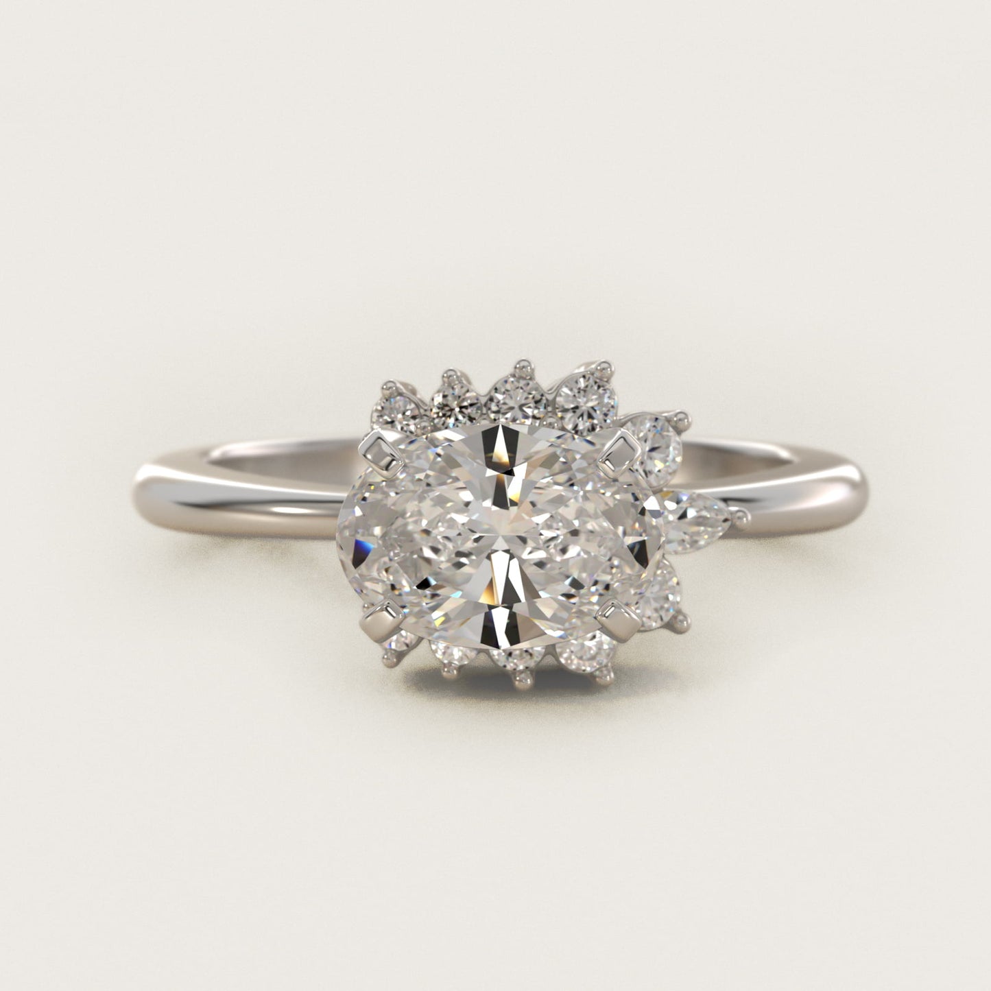 Marquise Accent Diamond Halo Engagement Ring In 14K White Gold By James Allen - Oval Center