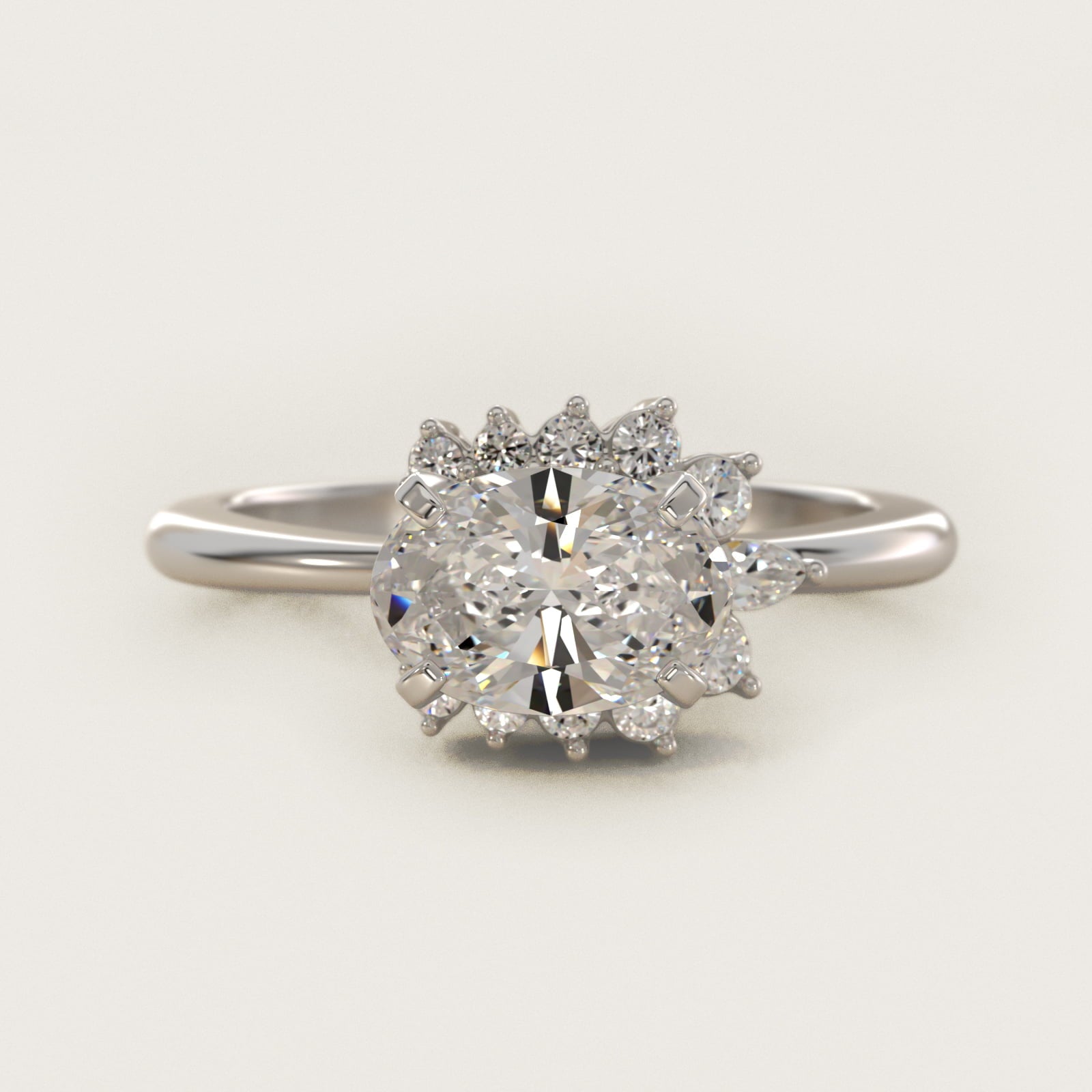Marquise Accent Diamond Halo Engagement Ring In 14K White Gold By James Allen - Oval Center