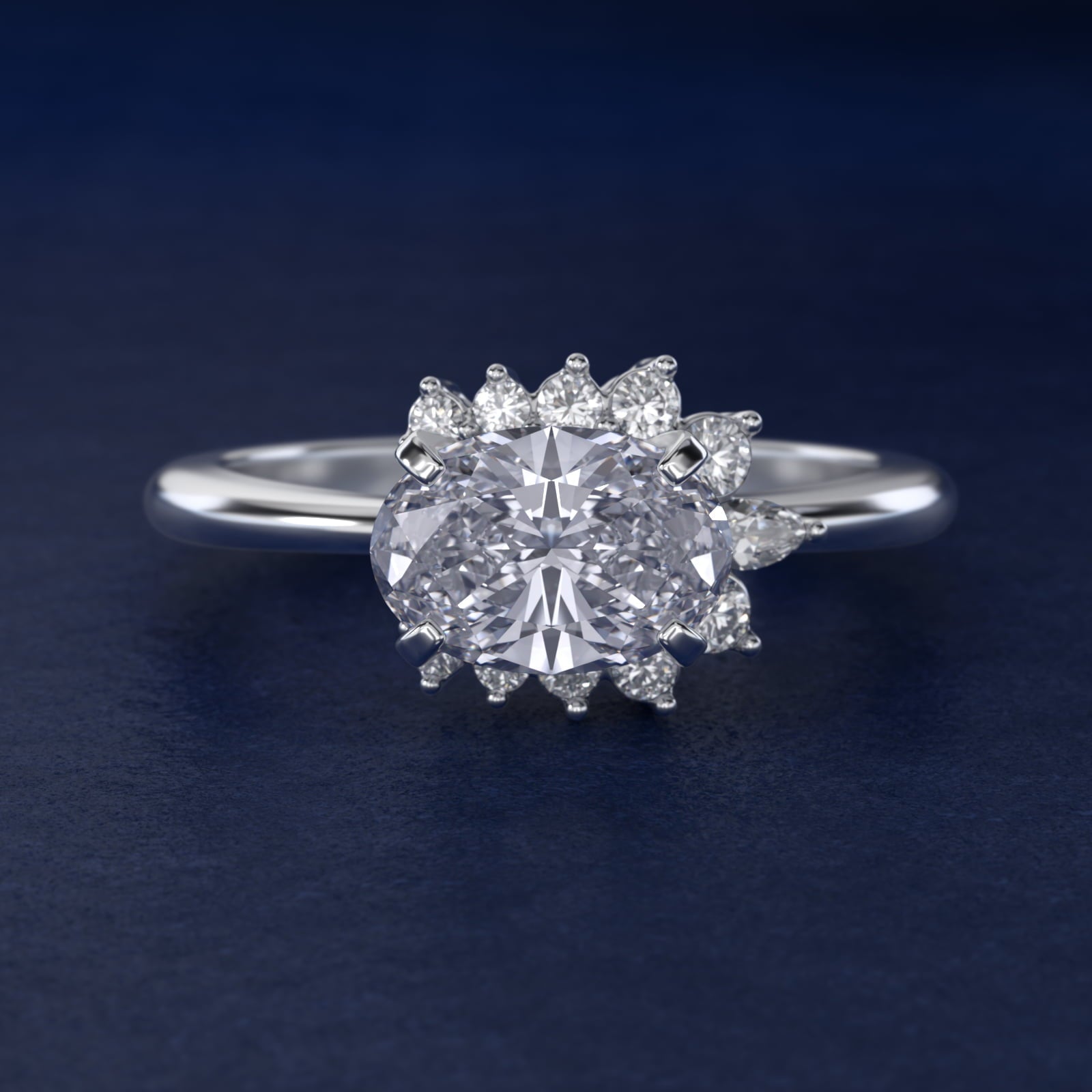 Marquise Accent Diamond Halo Engagement Ring In Platinum By James Allen - Oval Center