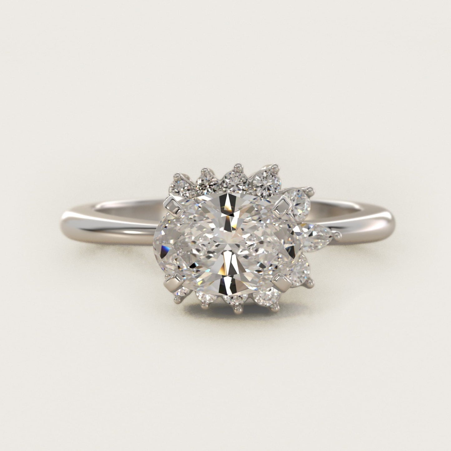 Marquise Accent Diamond Halo Engagement Ring In Platinum By James Allen - Oval Center