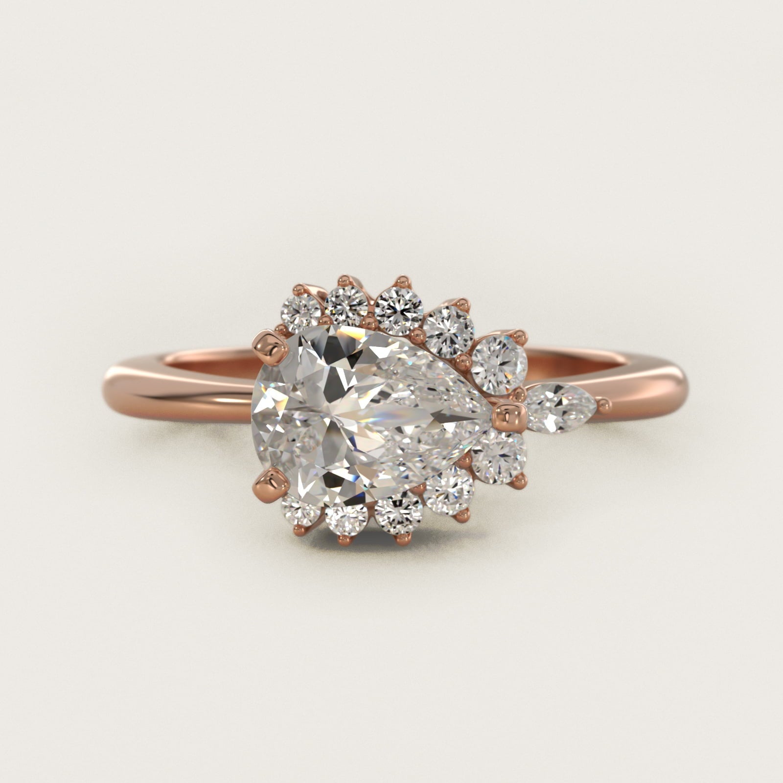 Marquise Accent Diamond Halo Engagement Ring In 18k Rose Gold By James Allen - Pear Center