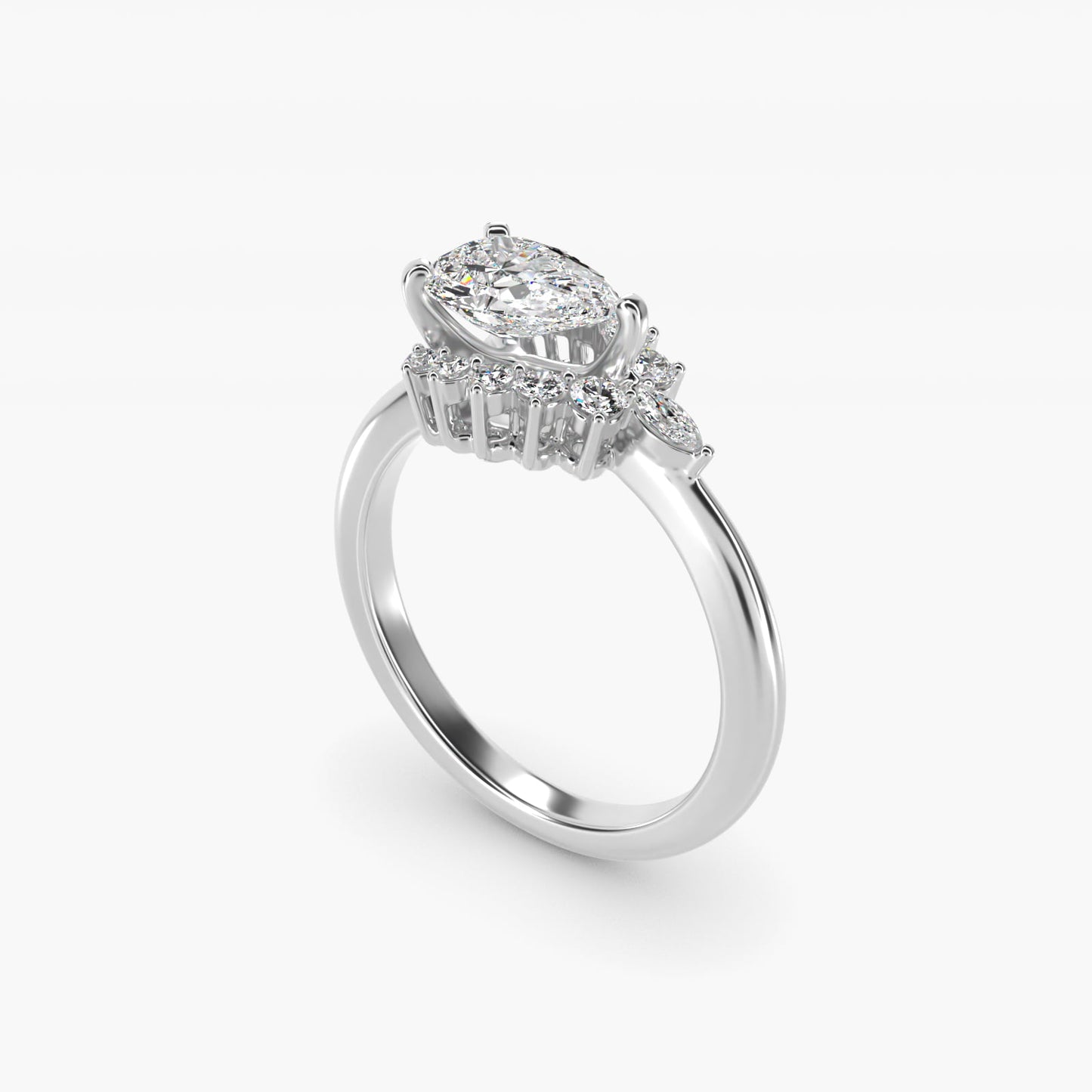 Marquise Accent Diamond Halo Engagement Ring In 14K White Gold By James Allen - Pear Center