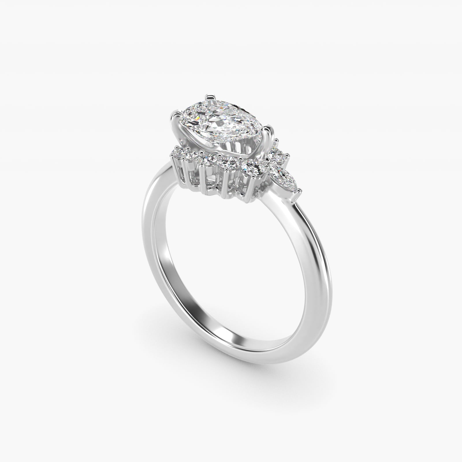 Marquise Accent Diamond Halo Engagement Ring In 18k White Gold By James Allen - Pear Center