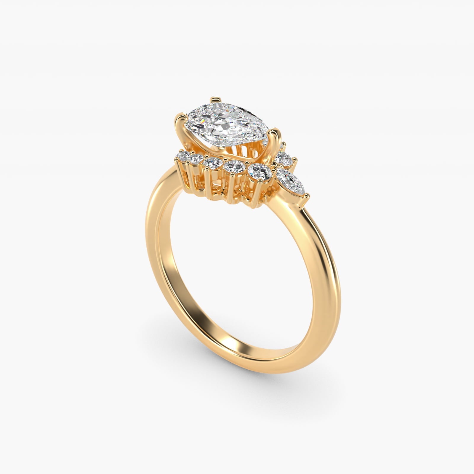 Marquise Accent Diamond Halo Engagement Ring In 18k Yellow Gold By James Allen - Pear Center