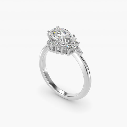 Marquise Accent Diamond Halo Engagement Ring In Platinum By James Allen - Pear Center