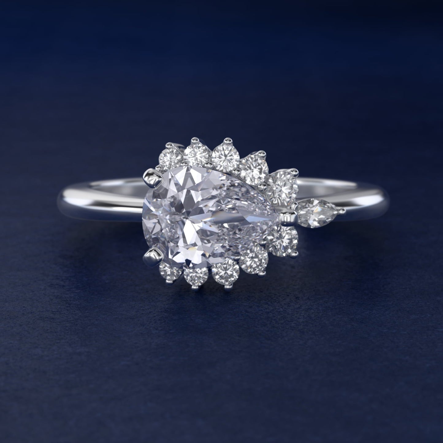 Marquise Accent Diamond Halo Engagement Ring In Platinum By James Allen - Pear Center