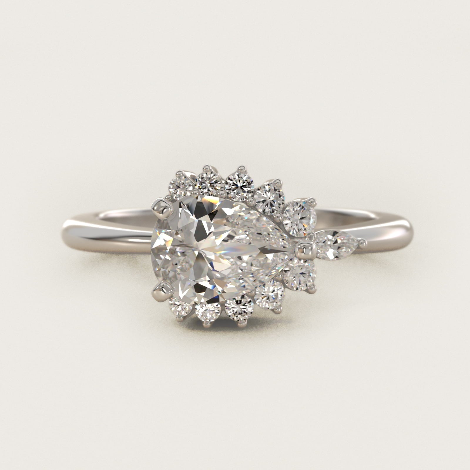 Marquise Accent Diamond Halo Engagement Ring In Platinum By James Allen - Pear Center