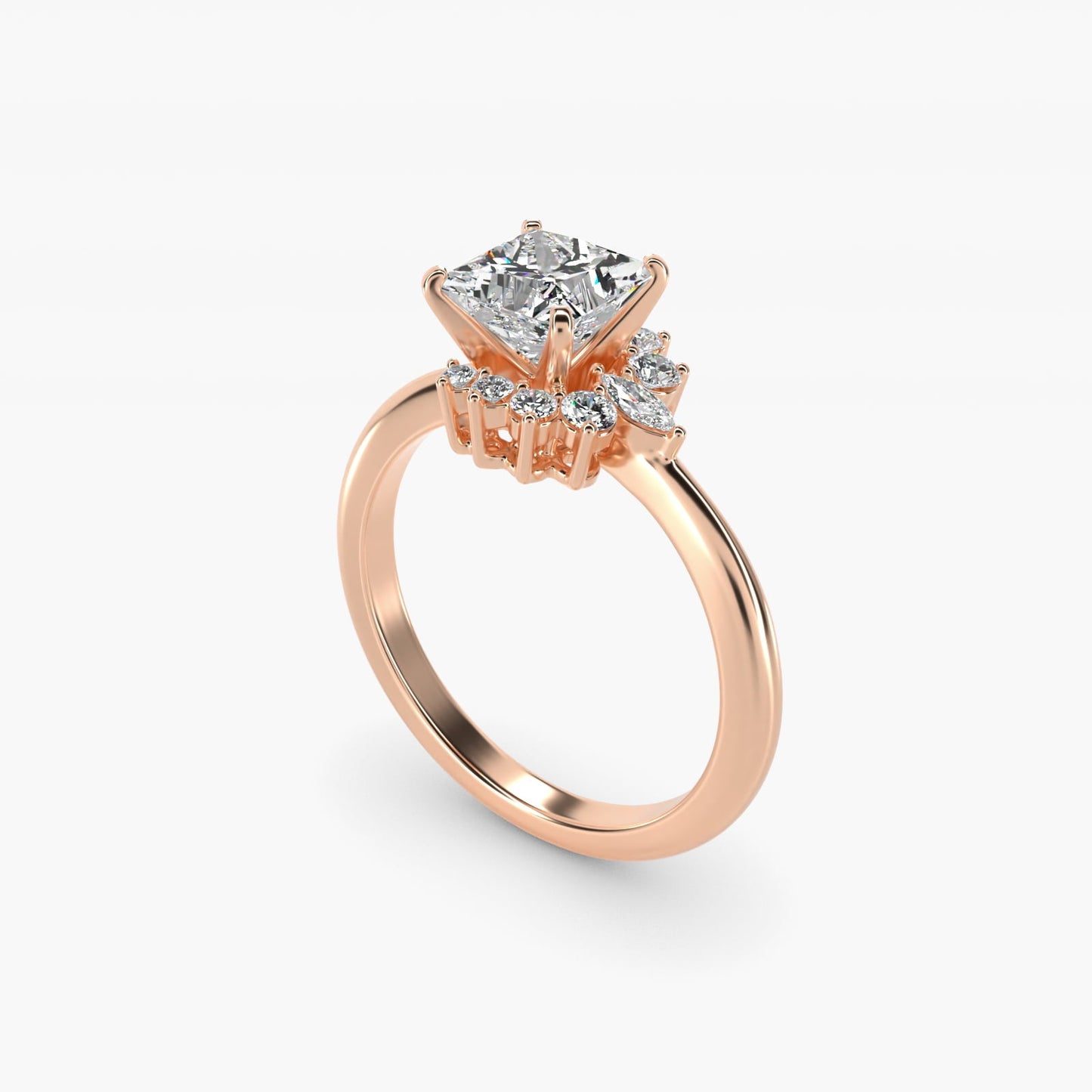 Marquise Accent Diamond Halo Engagement Ring In 18k Rose Gold By James Allen - Princess Center