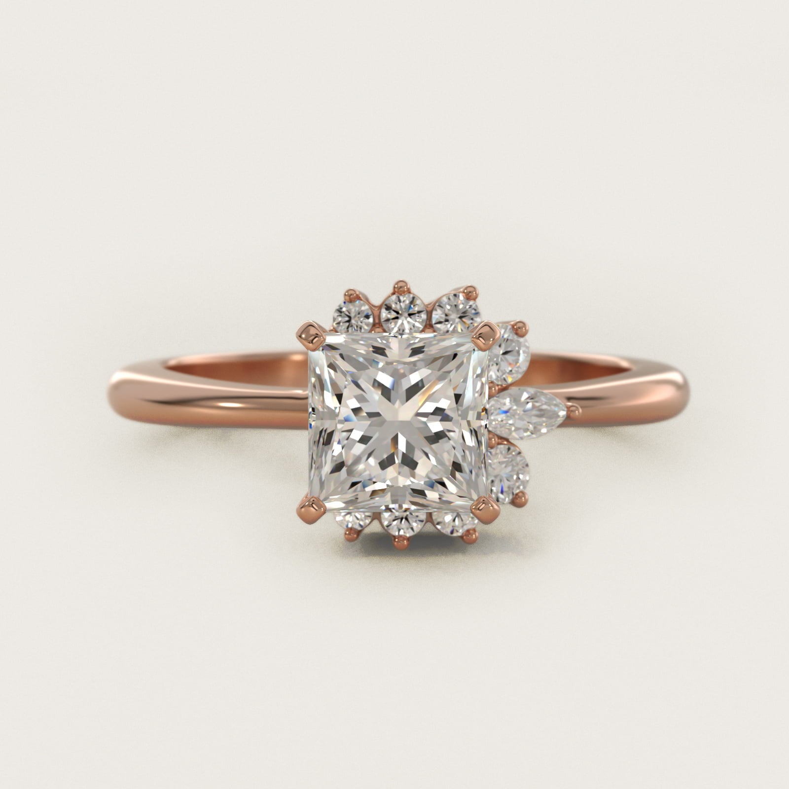 Marquise Accent Diamond Halo Engagement Ring In 14K Rose Gold By James Allen - Princess Center