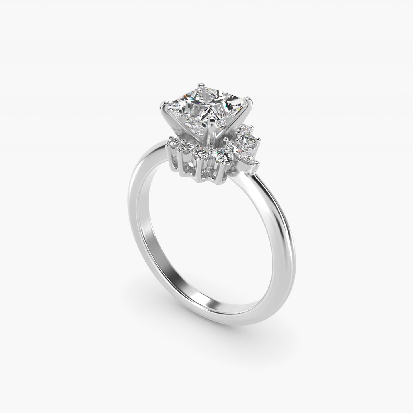 Marquise Accent Diamond Halo Engagement Ring In 14K White Gold By James Allen - Princess Center