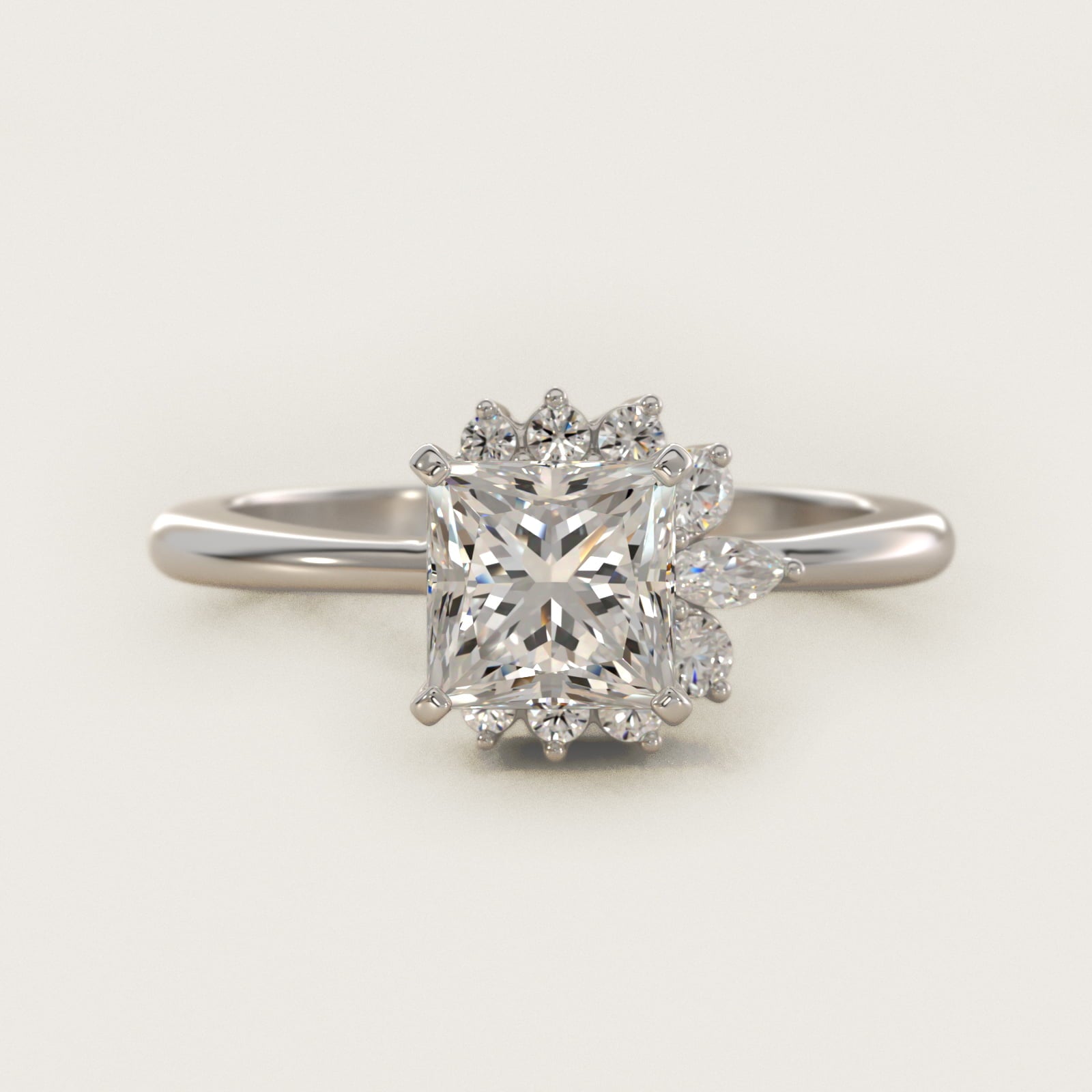Marquise Accent Diamond Halo Engagement Ring In 14K White Gold By James Allen - Princess Center
