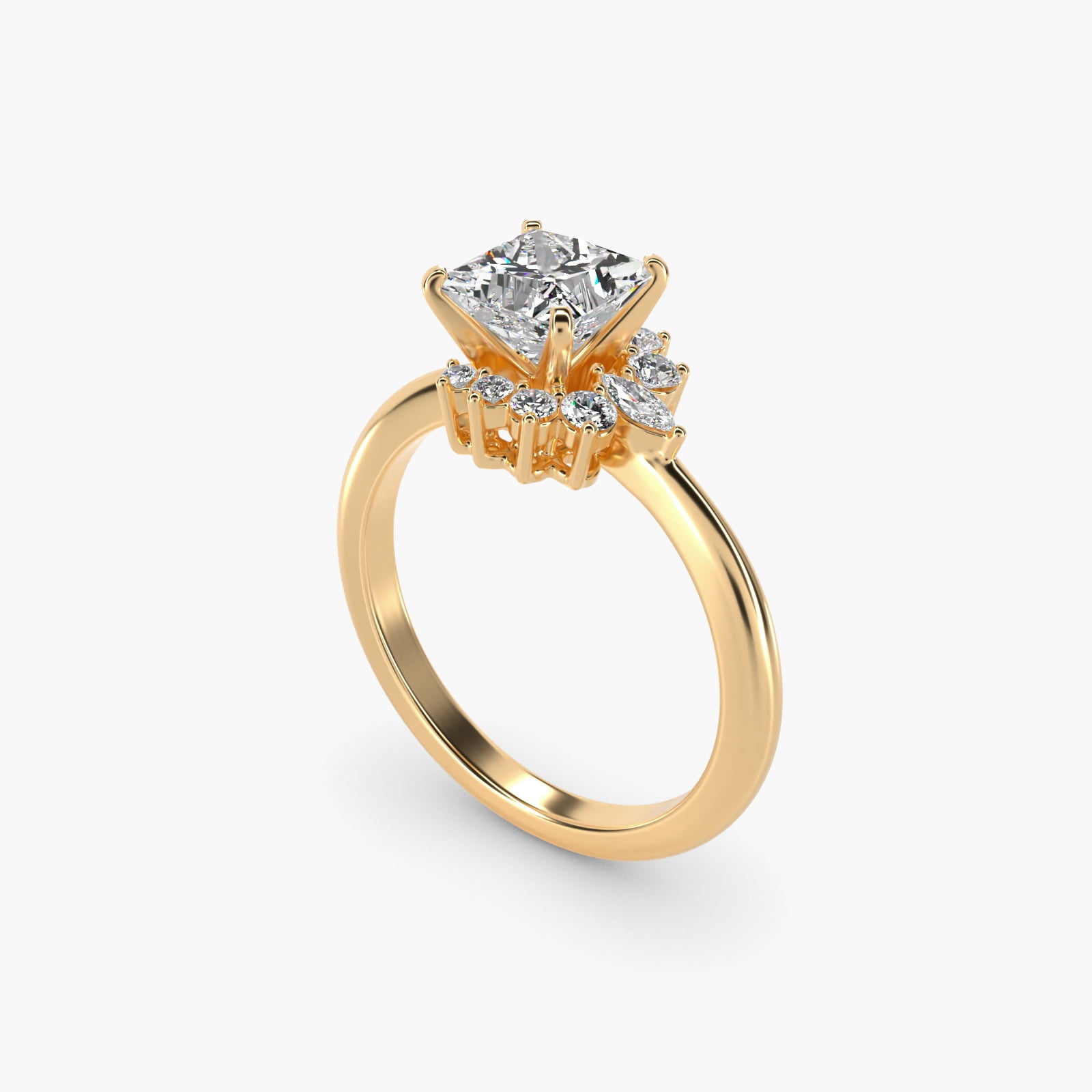 Marquise Accent Diamond Halo Engagement Ring In 14K Yellow Gold By James Allen - Princess Center