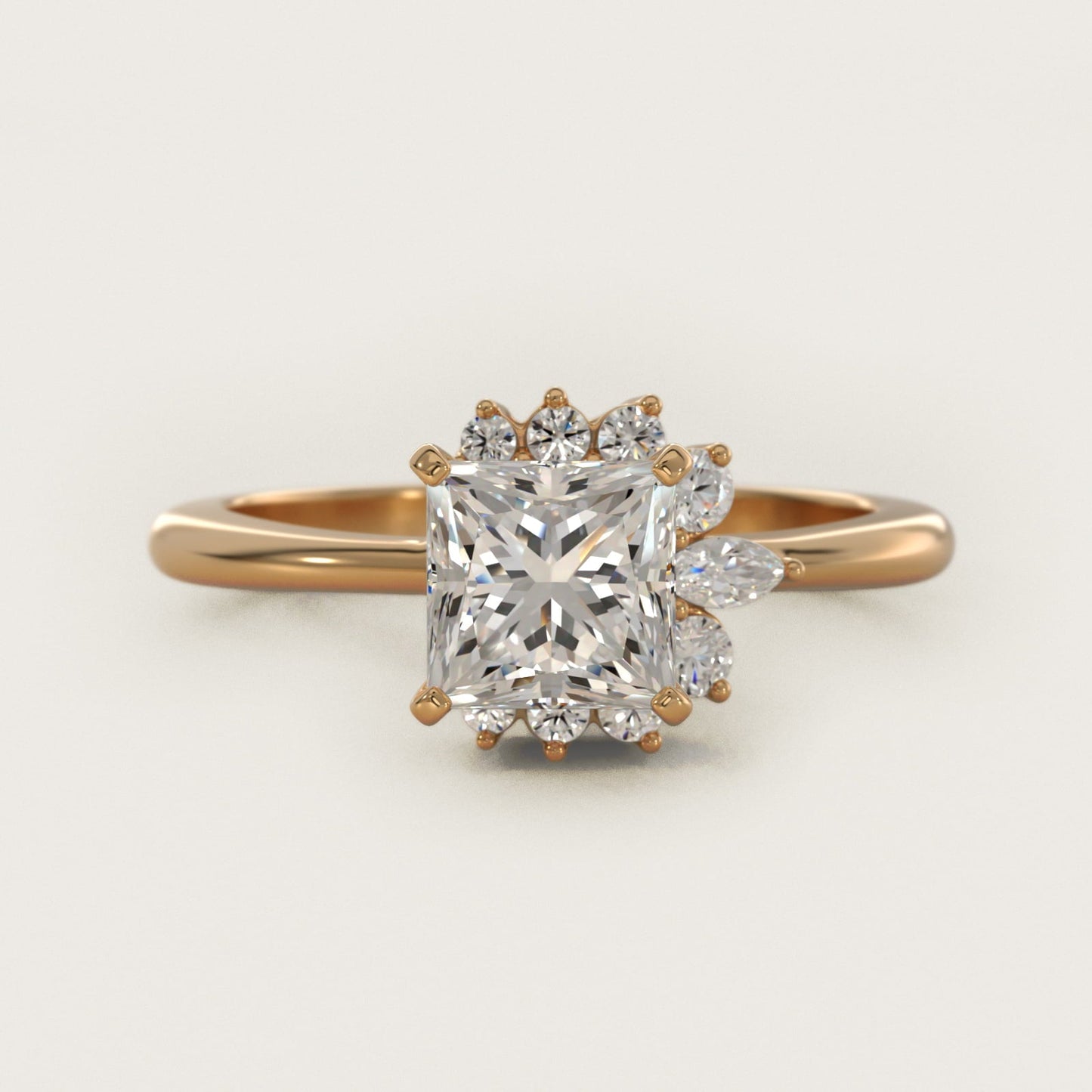 Marquise Accent Diamond Halo Engagement Ring In 18k Yellow Gold By James Allen - Princess Center