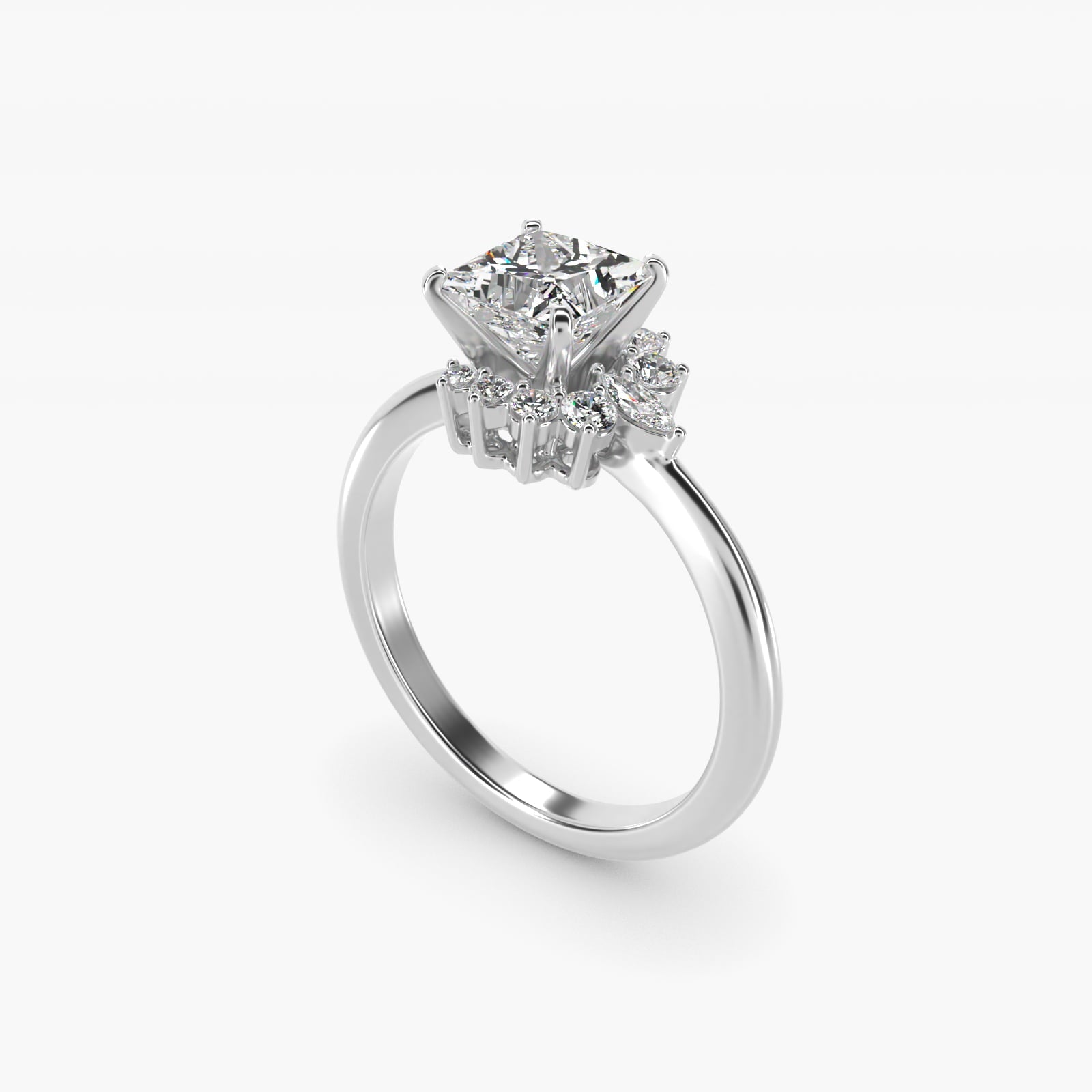 Marquise Accent Diamond Halo Engagement Ring In Platinum By James Allen - Princess Center