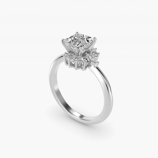 Marquise Accent Diamond Halo Engagement Ring In Platinum By James Allen - Princess Center