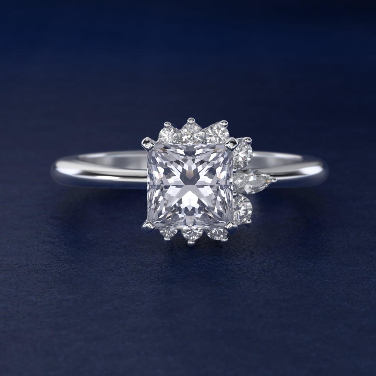 Marquise Accent Diamond Halo Engagement Ring In Platinum By James Allen - Princess Center