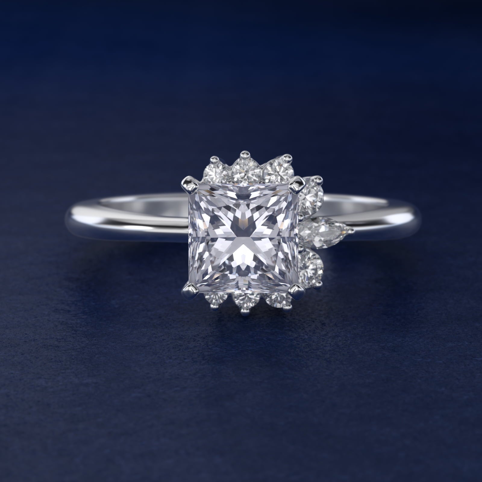 Marquise Accent Diamond Halo Engagement Ring In Platinum By James Allen - Princess Center