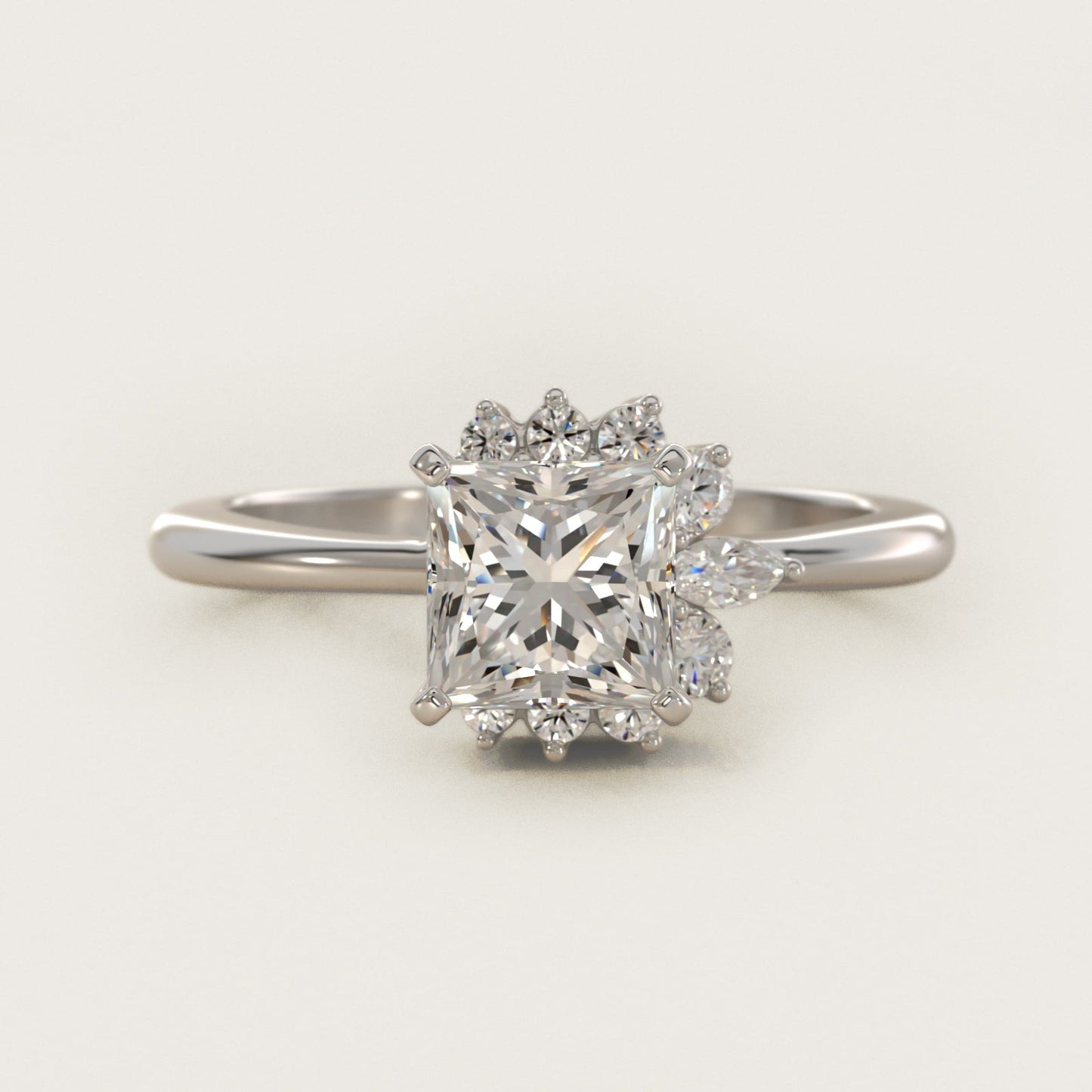 Marquise Accent Diamond Halo Engagement Ring In Platinum By James Allen - Princess Center