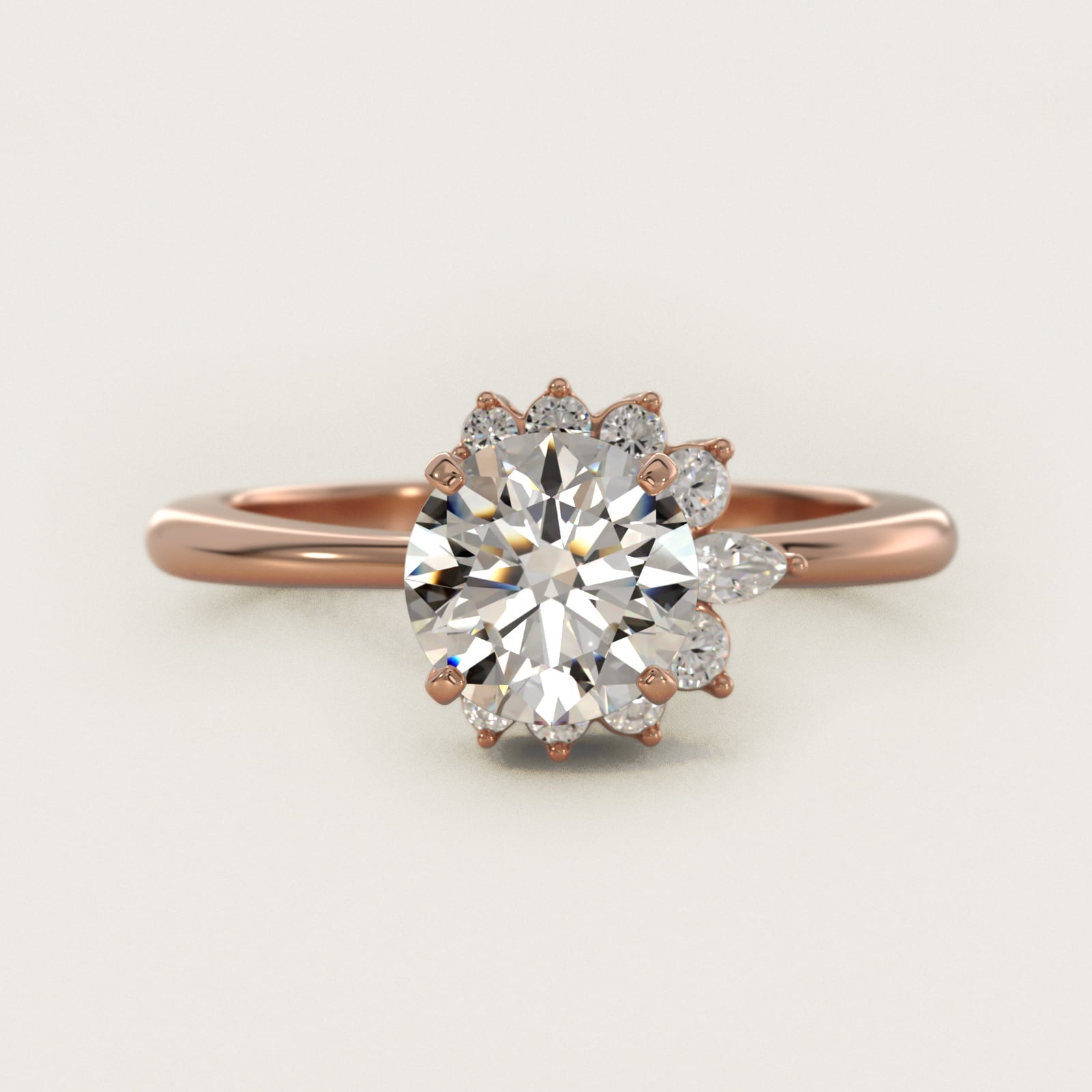 Marquise Accent Diamond Halo Engagement Ring In 18k Rose Gold By James Allen - Round Center