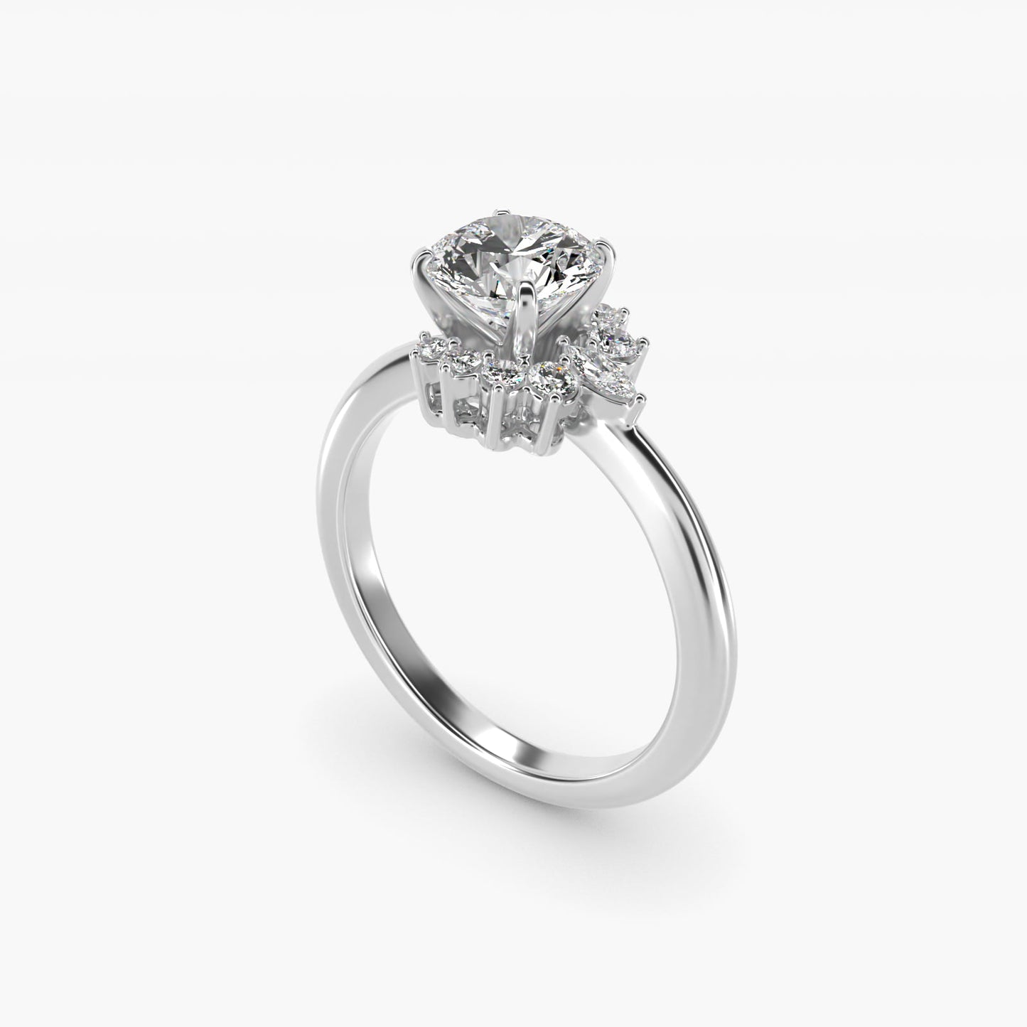Marquise Accent Diamond Halo Engagement Ring In 14K White Gold By James Allen - Round Center