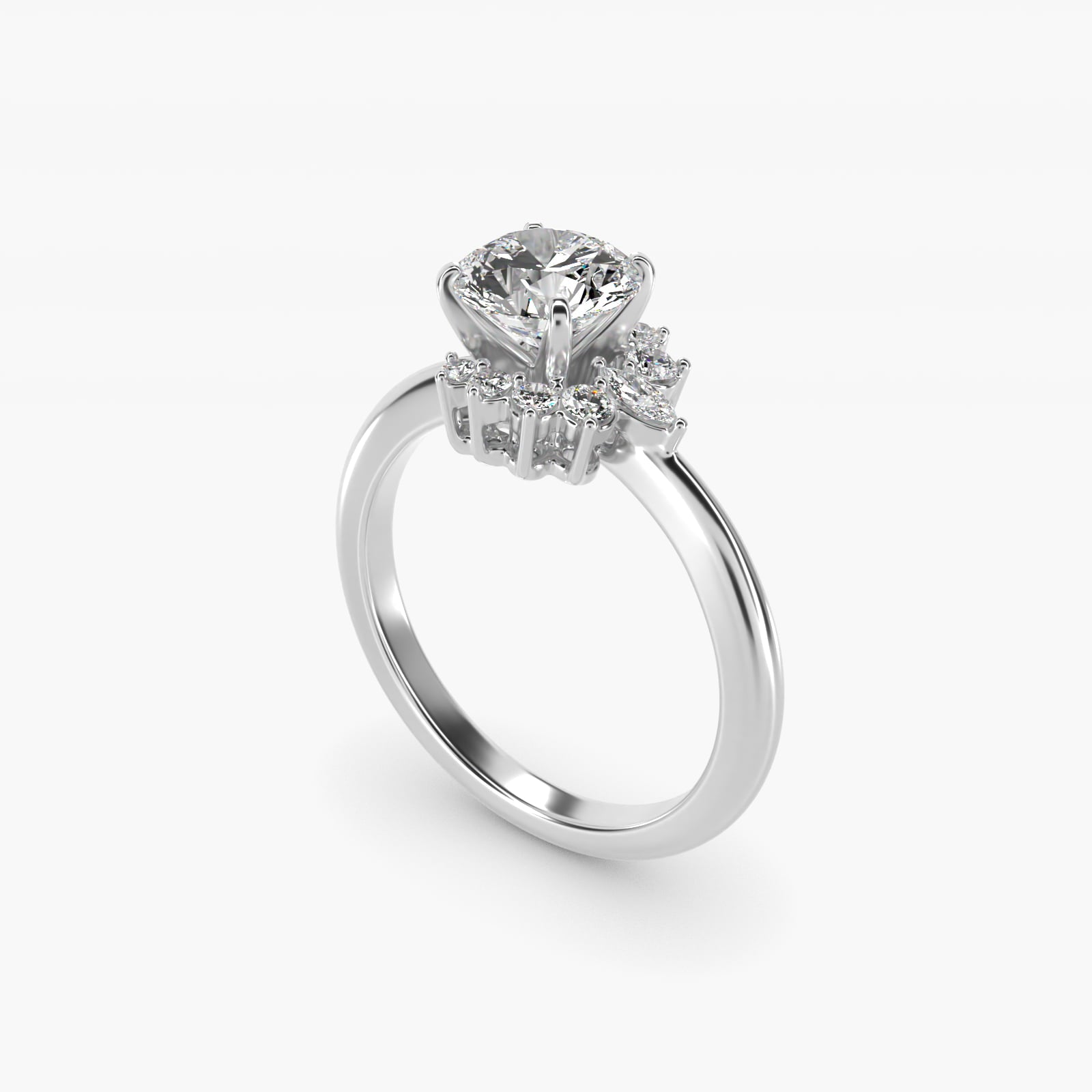 Marquise Accent Diamond Halo Engagement Ring In 14K White Gold By James Allen - Round Center
