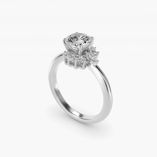 Marquise Accent Diamond Halo Engagement Ring In 14K White Gold By James Allen - Round Center
