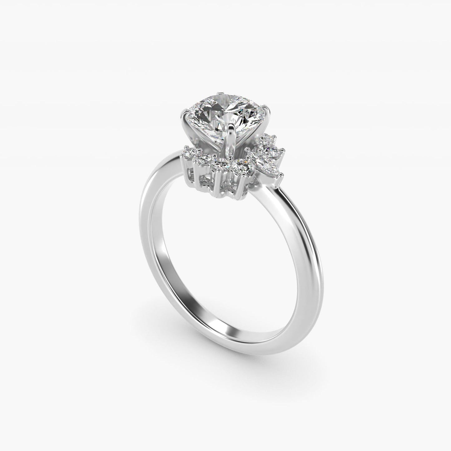 Marquise Accent Diamond Halo Engagement Ring In 18k White Gold By James Allen - Round Center