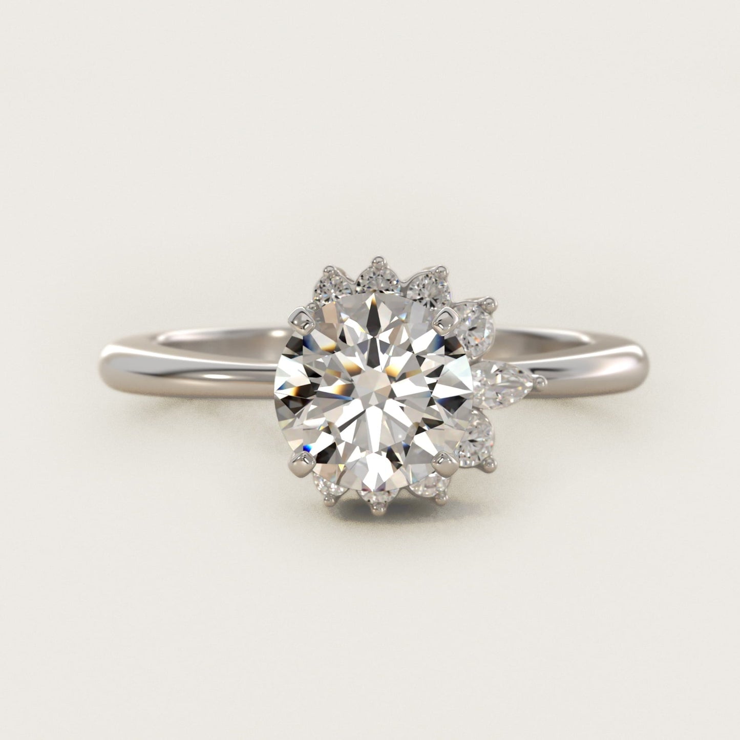 Marquise Accent Diamond Halo Engagement Ring In 18k White Gold By James Allen - Round Center
