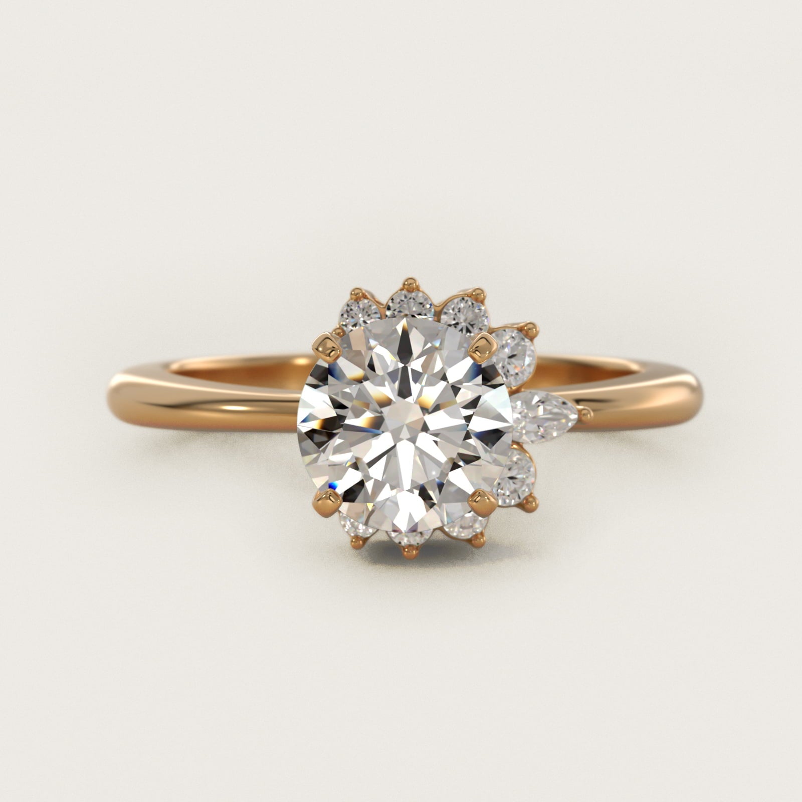 Marquise Accent Diamond Halo Engagement Ring In 14K Yellow Gold By James Allen - Round Center