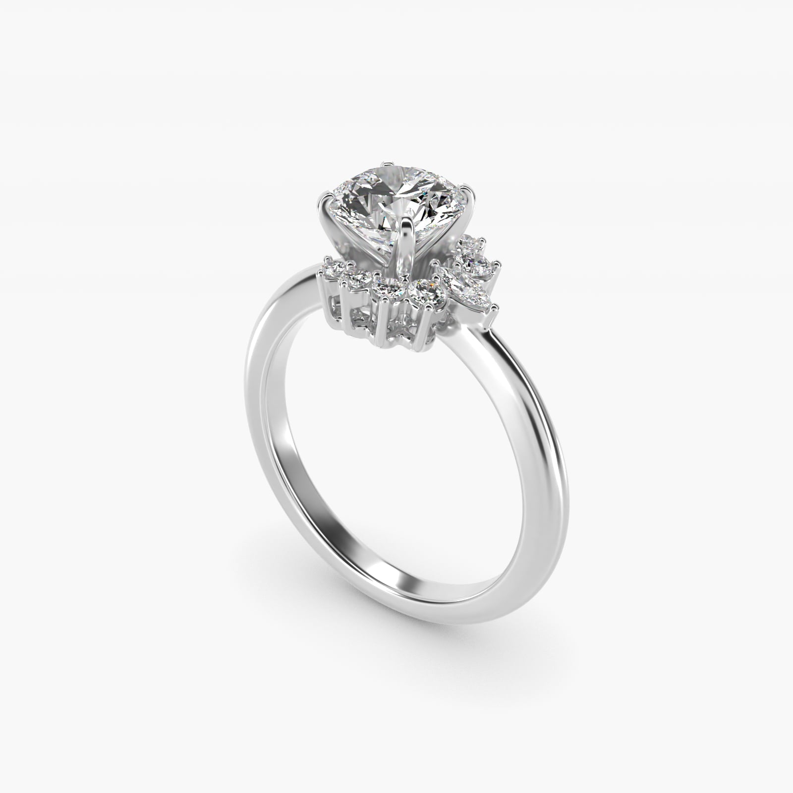 Marquise Accent Diamond Halo Engagement Ring In Platinum By James Allen - Round Center