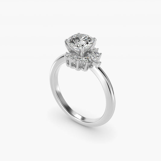 Marquise Accent Diamond Halo Engagement Ring In Platinum By James Allen - Round Center