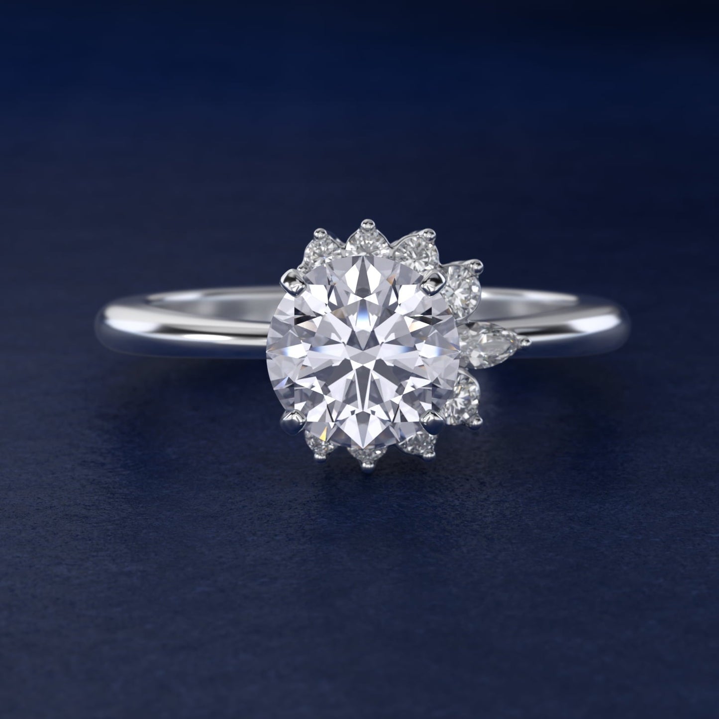 Marquise Accent Diamond Halo Engagement Ring In Platinum By James Allen - Round Center