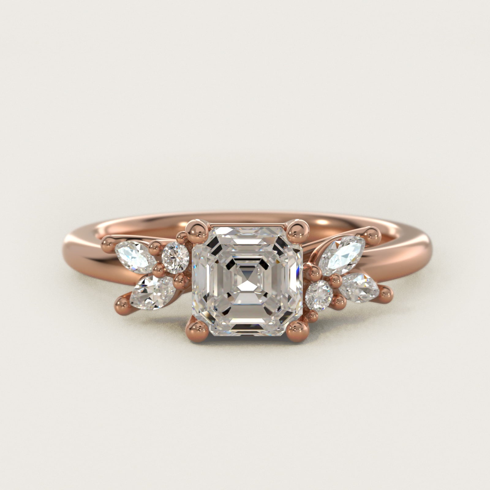 Marquise and Round Cluster Array Diamond Engagement Ring in 18k Rose Gold - Asscher Center