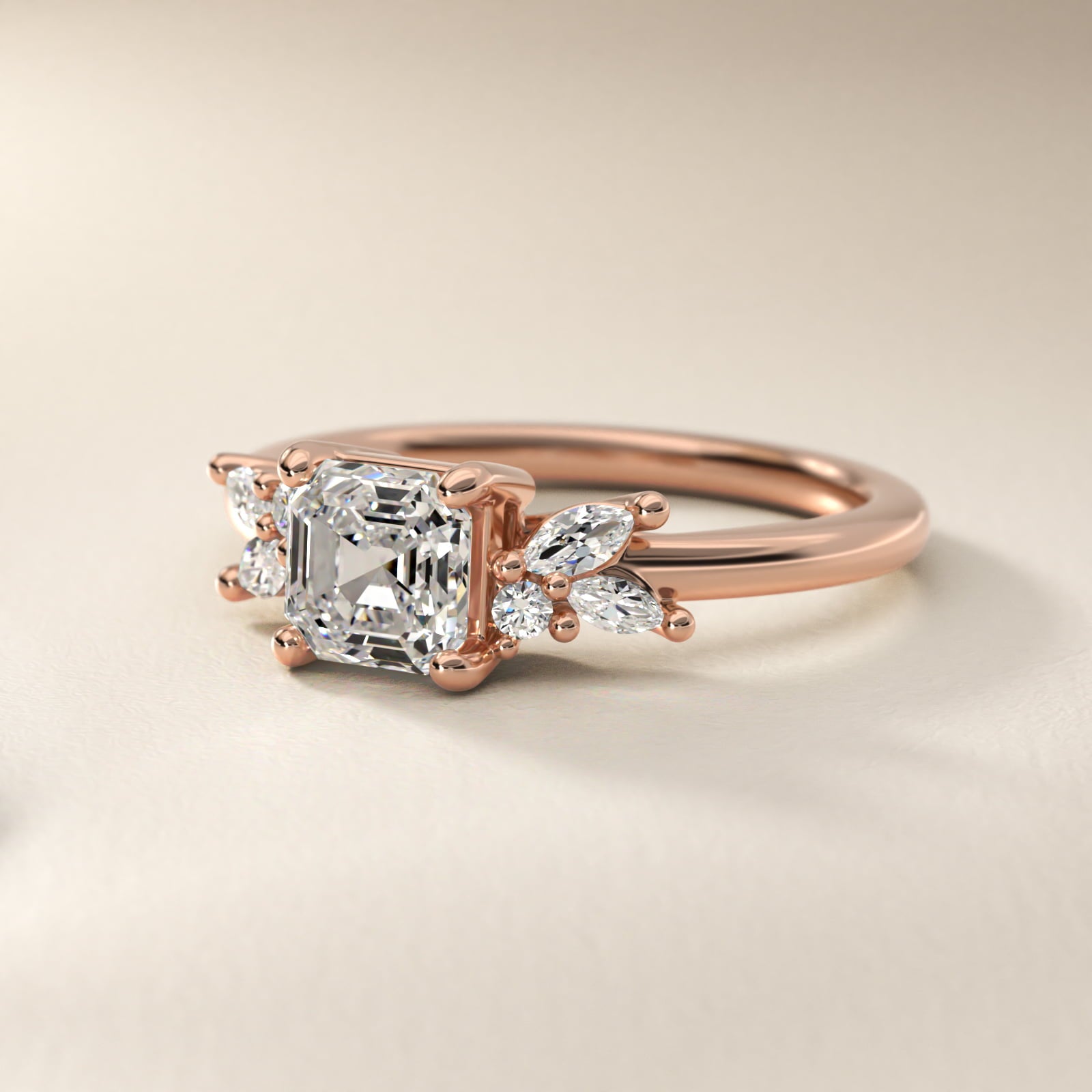 Marquise and Round Cluster Array Diamond Engagement Ring in 14k Rose Gold - Asscher Center