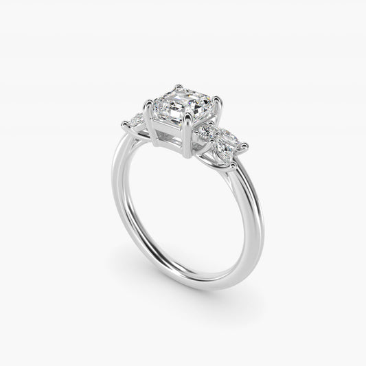 Marquise and Round Cluster Array Diamond Engagement Ring in 14k White Gold - Asscher Center