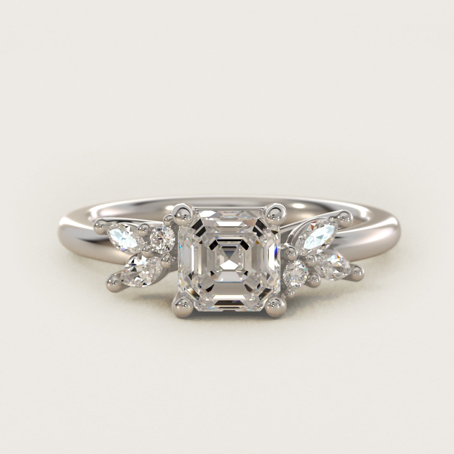 Marquise and Round Cluster Array Diamond Engagement Ring in 14k White Gold - Asscher Center