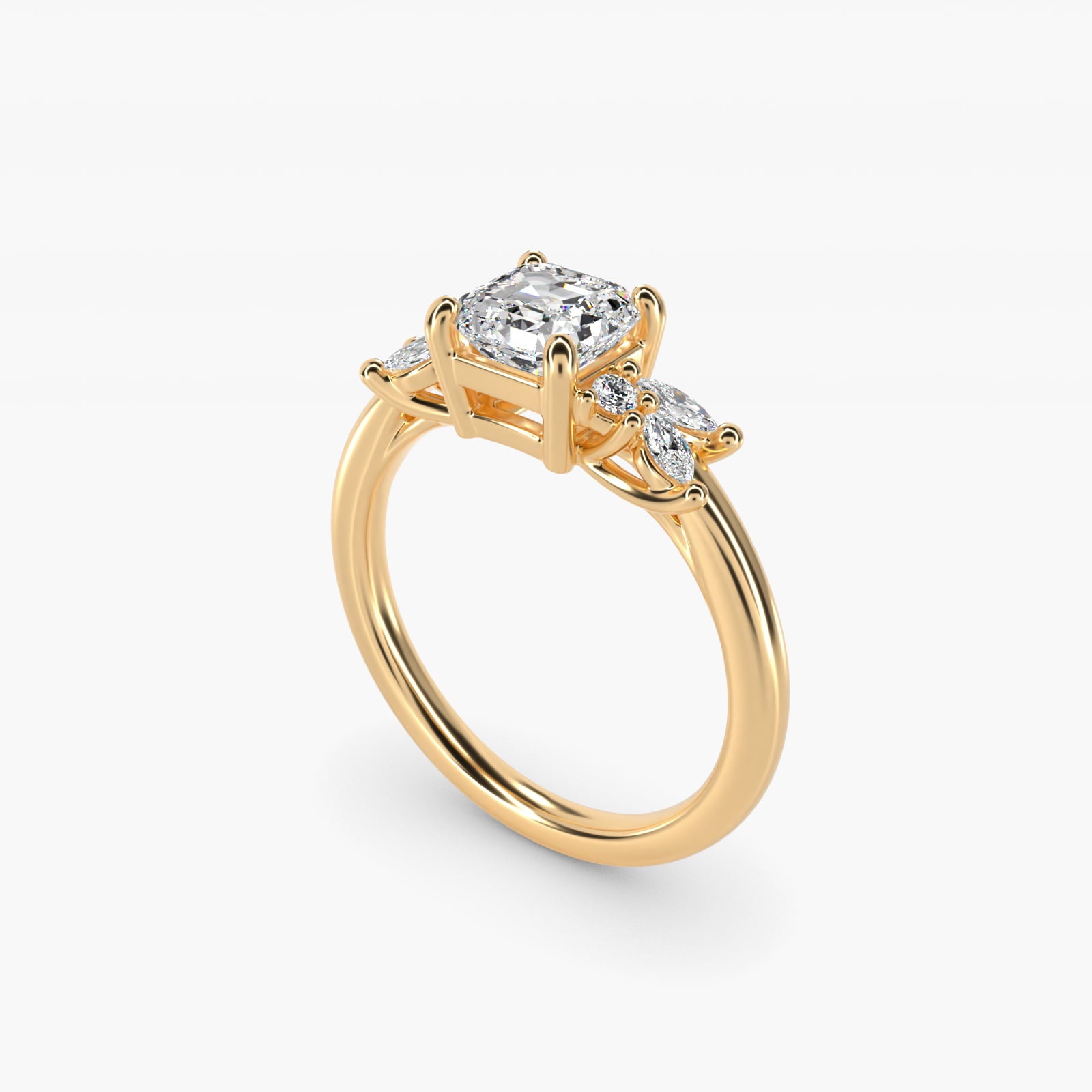 Marquise and Round Cluster Array Diamond Engagement Ring in 14k Yellow Gold - Asscher Center