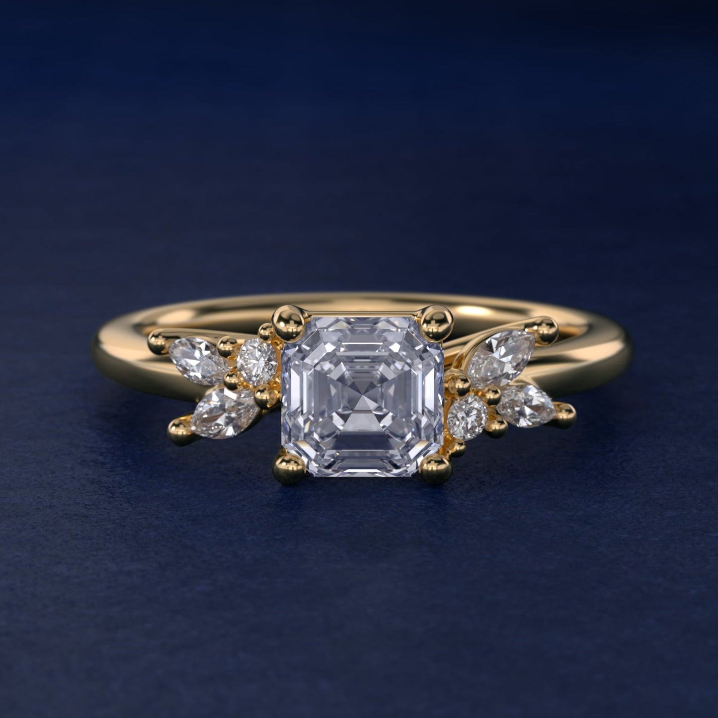 Marquise and Round Cluster Array Diamond Engagement Ring in 14k Yellow Gold - Asscher Center