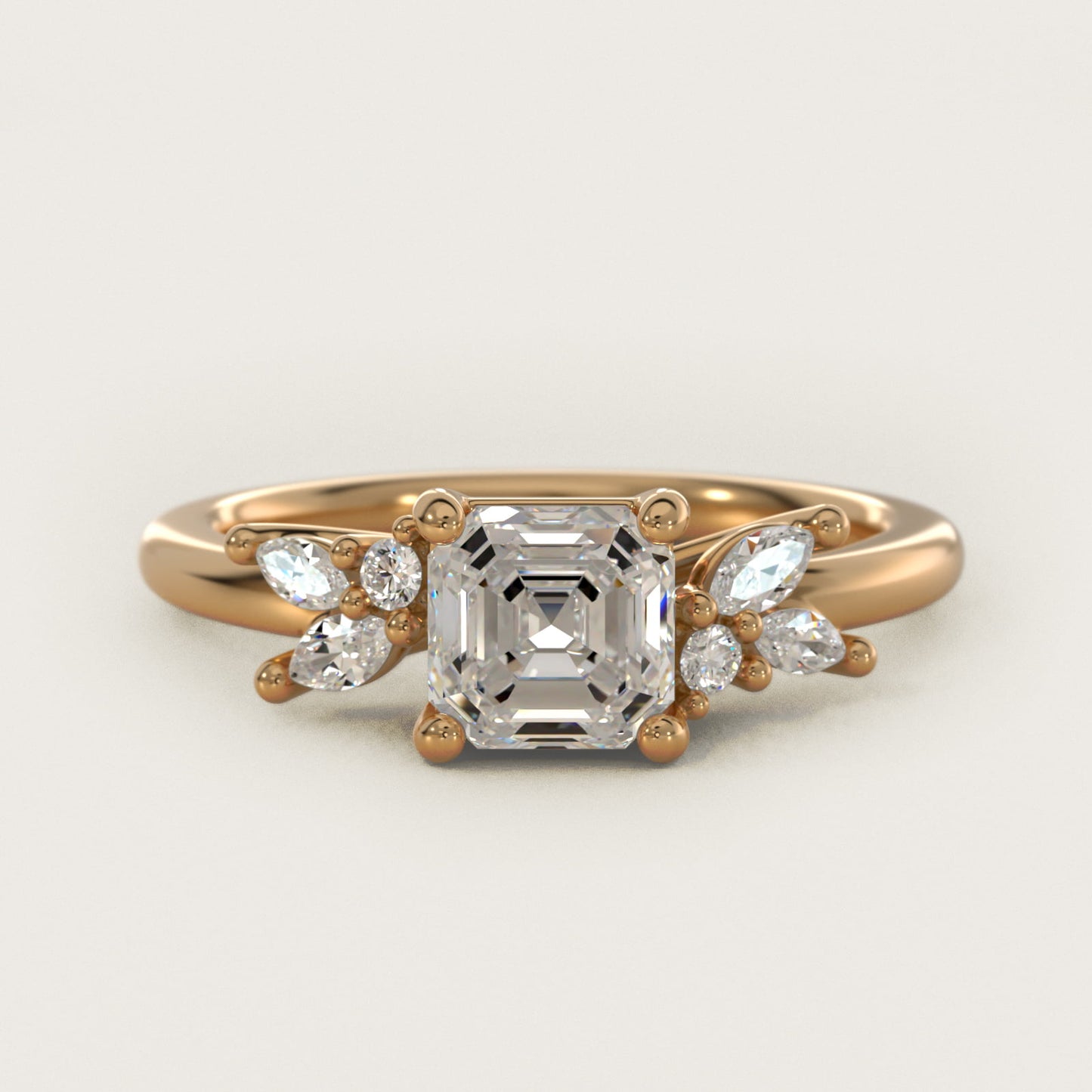 Marquise and Round Cluster Array Diamond Engagement Ring in 18k Yellow Gold - Asscher Center