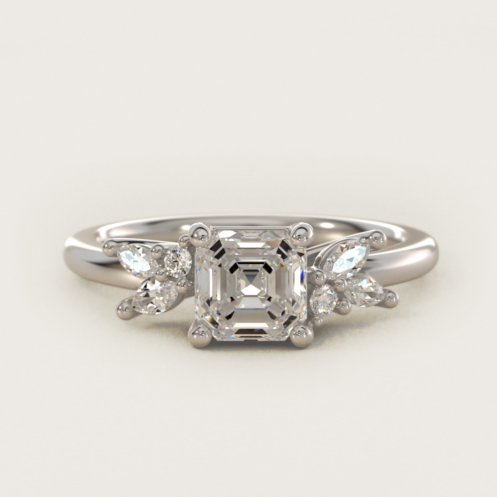 Marquise and Round Cluster Array Diamond Engagement Ring in Platinum - Asscher Center