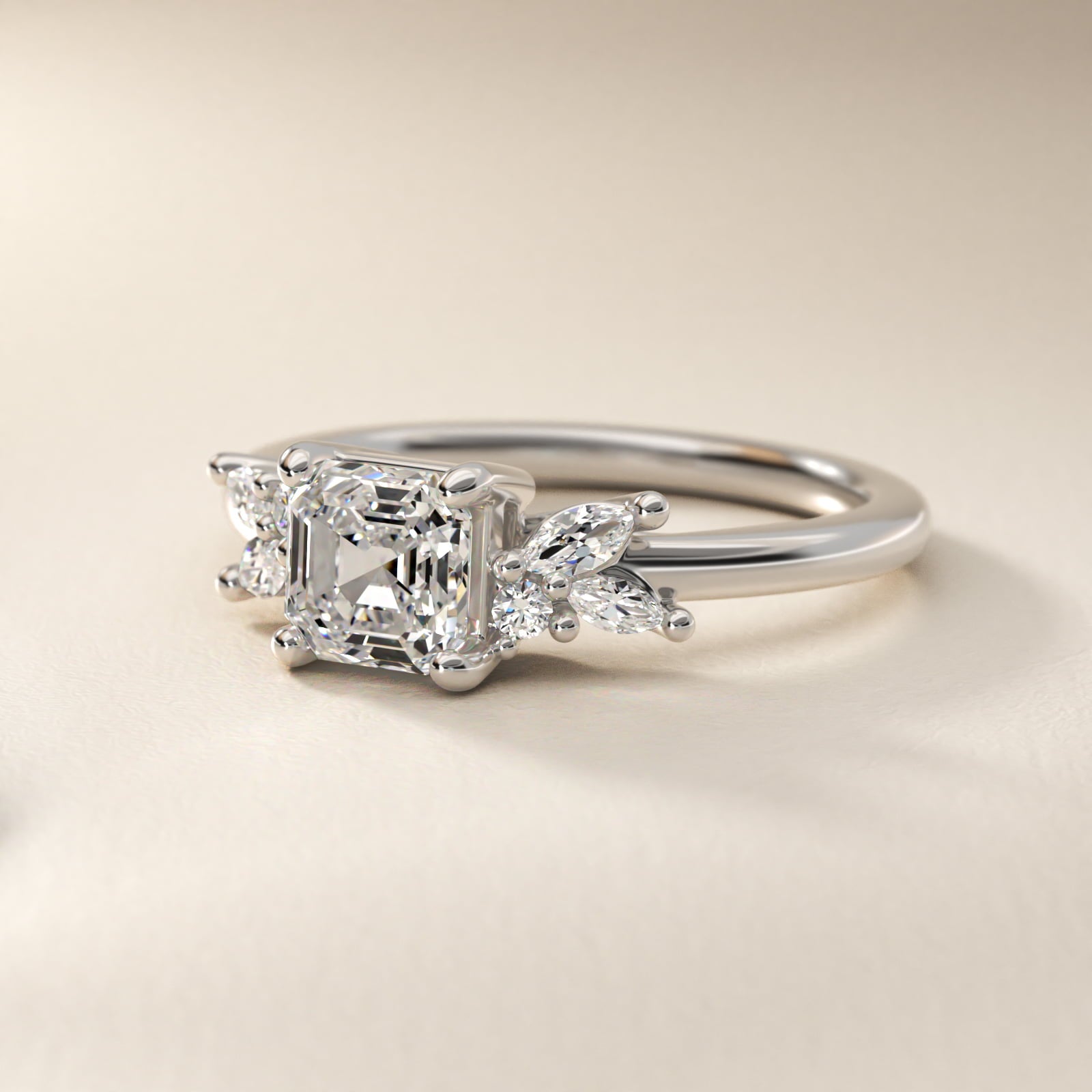 Marquise and Round Cluster Array Diamond Engagement Ring in Platinum - Asscher Center