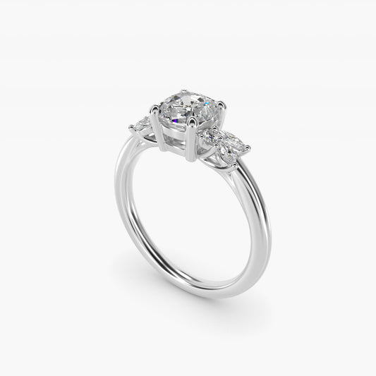 Marquise and Round Cluster Array Diamond Engagement Ring in 14k White Gold - Cushion Center
