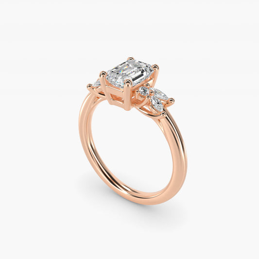 Marquise and Round Cluster Array Diamond Engagement Ring in 14k Rose Gold - Emerald Center