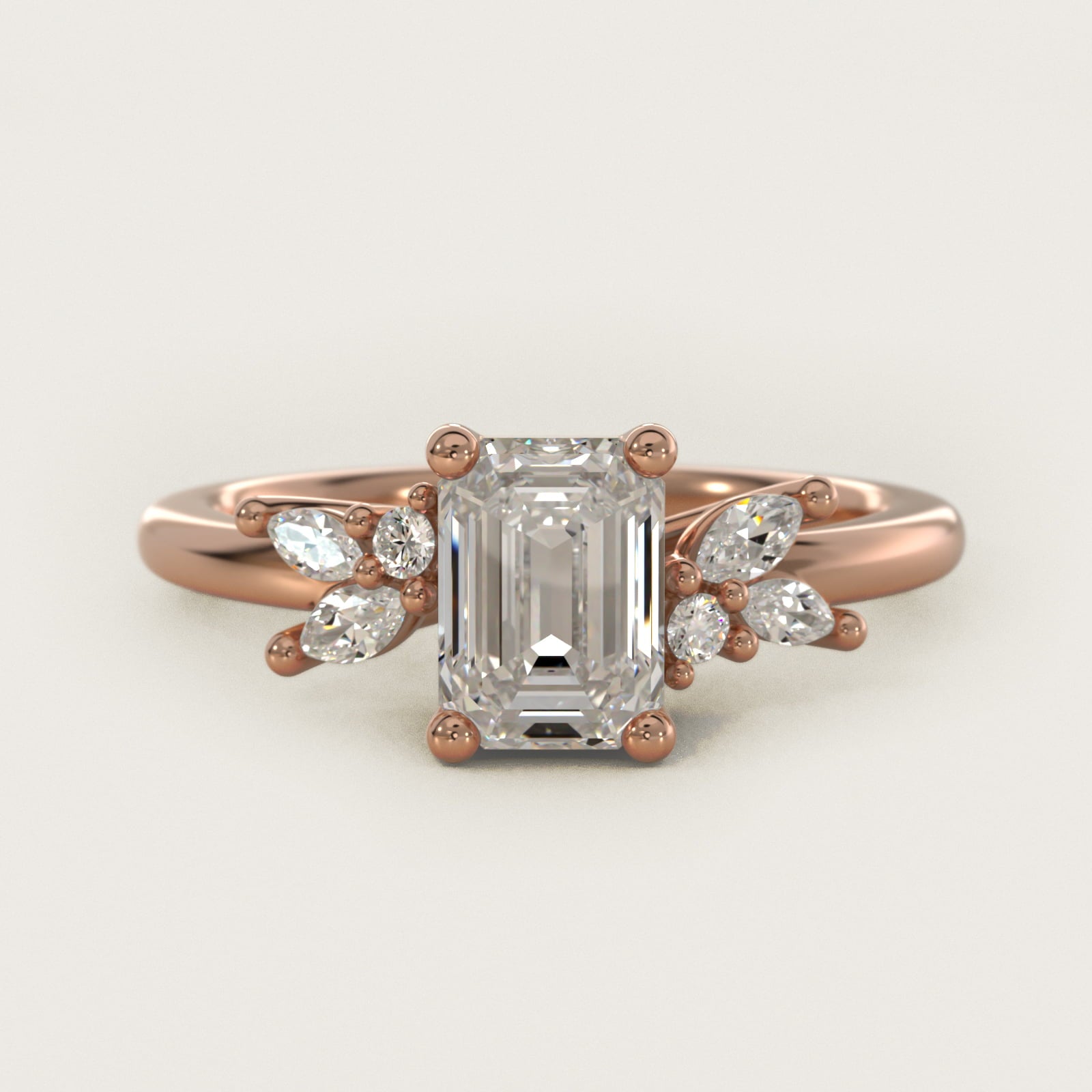 Marquise and Round Cluster Array Diamond Engagement Ring in 14k Rose Gold - Emerald Center