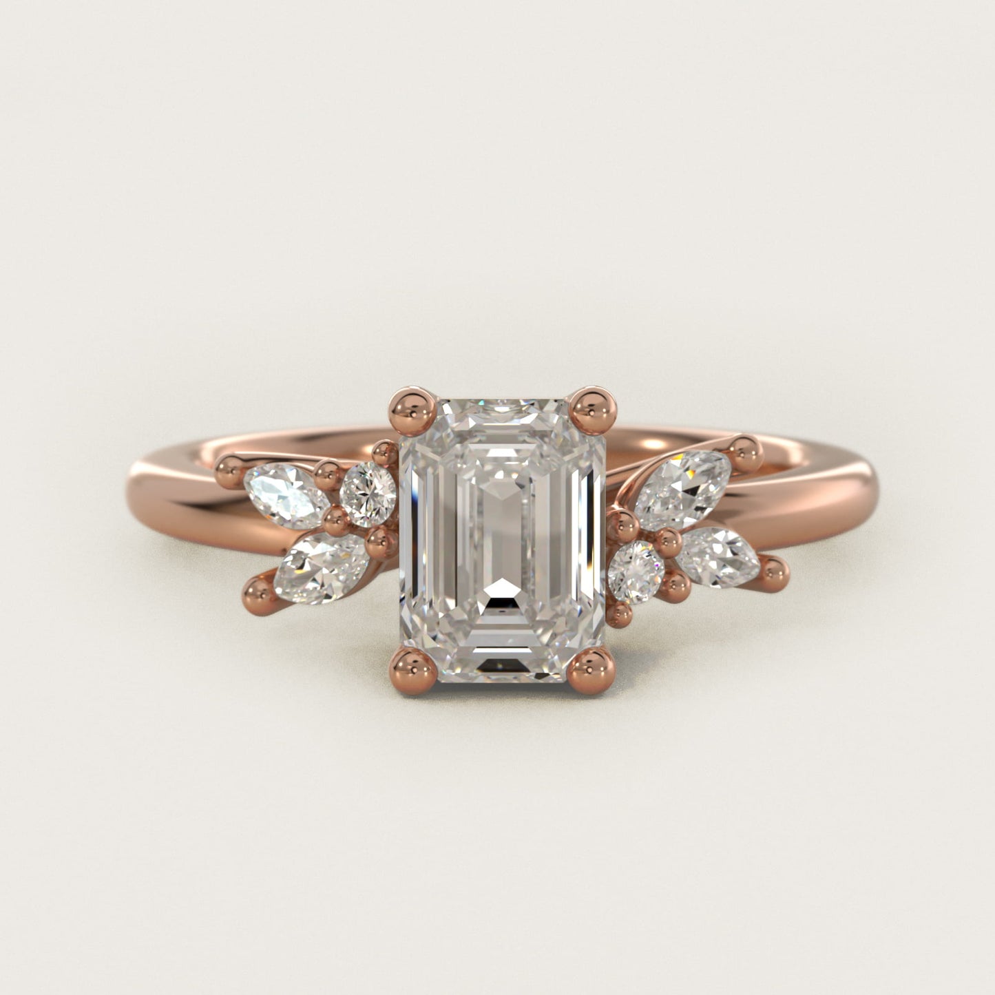 Marquise and Round Cluster Array Diamond Engagement Ring in 18k Rose Gold - Emerald Center