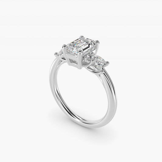 Marquise and Round Cluster Array Diamond Engagement Ring in 18k White Gold - Emerald Center