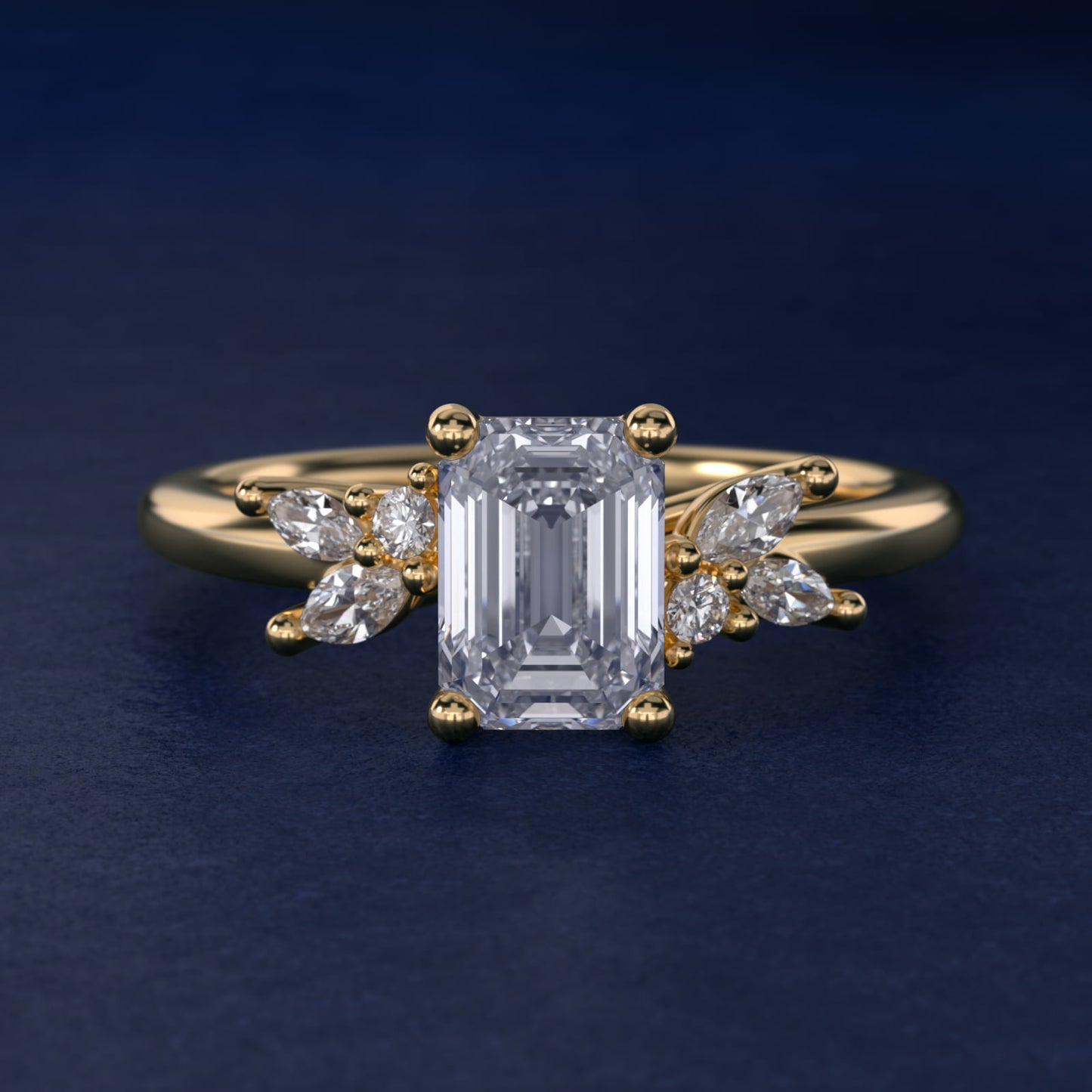 Marquise and Round Cluster Array Diamond Engagement Ring in 18k Yellow Gold - Emerald Center
